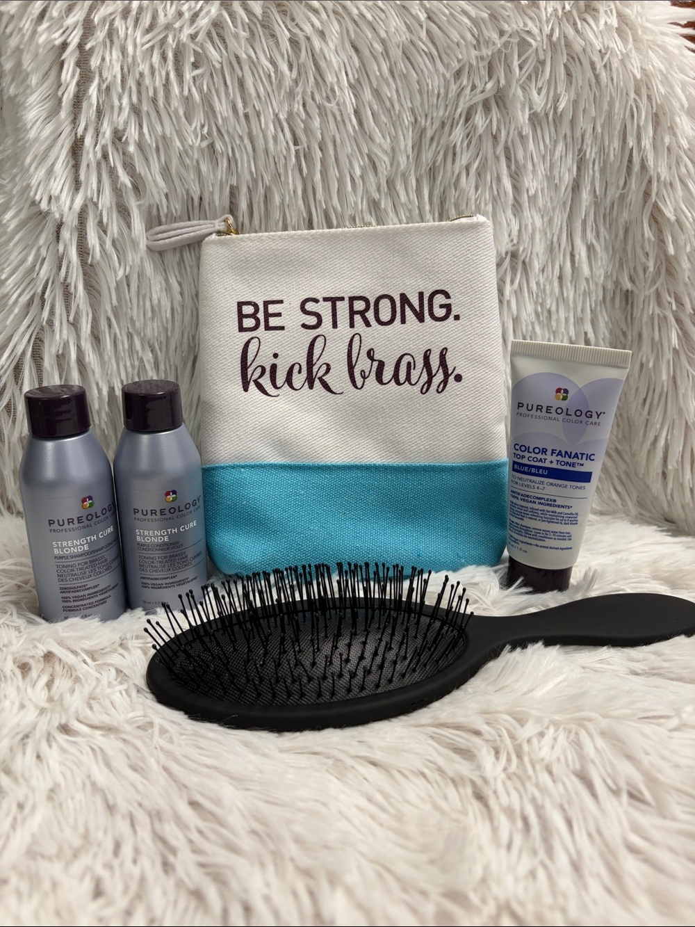 Pureology Be Strong Kick Brass Gift Bag with Black Brush
